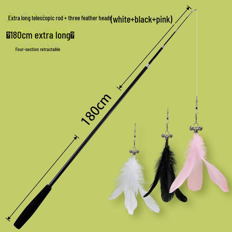 Retractable Cat Teasing Stick: 1.8m Telescopic Rod with Replaceable Head 