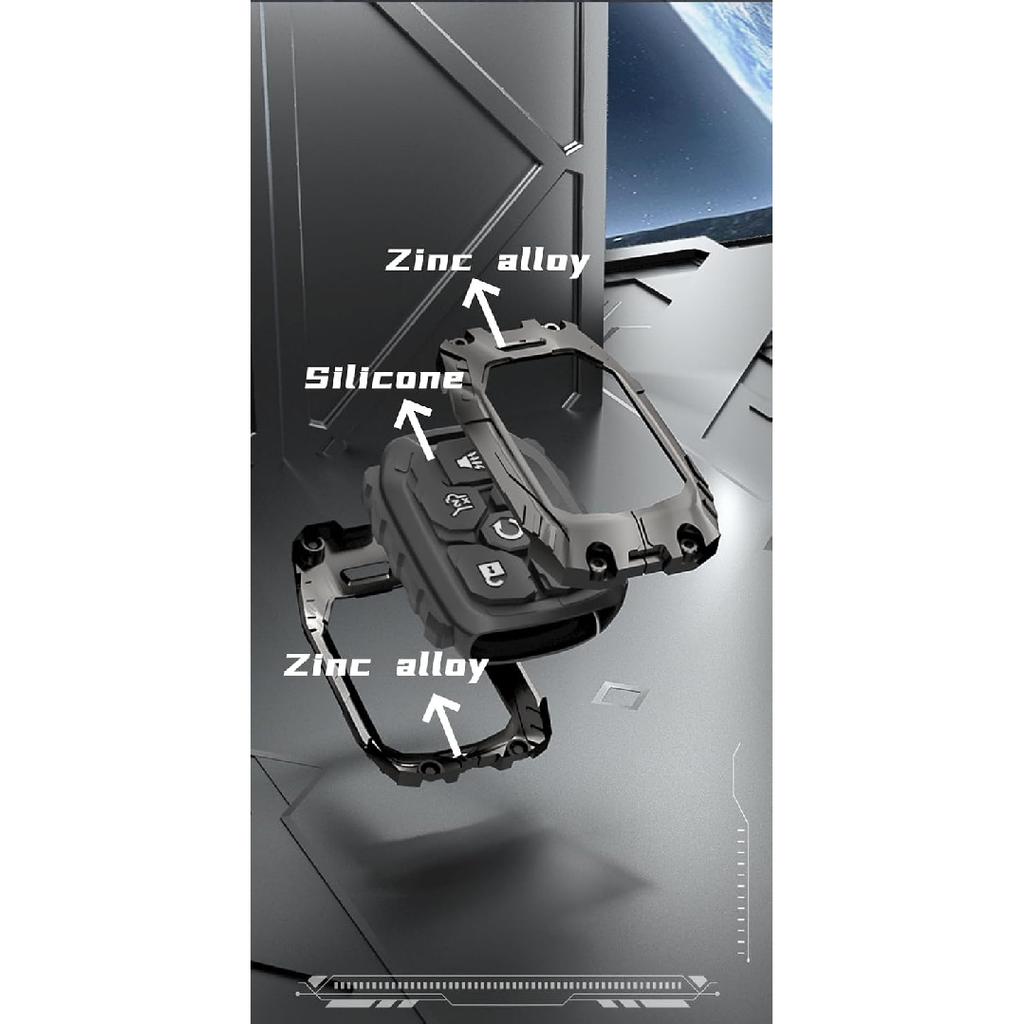 Heavy Key Fob Cover Case Protector For Chevy, Keychain, Accessories For Chevy Suburban Tahoe 2015 2016 2017 2018   GMC Yukon (Type-C 6 Buttons)