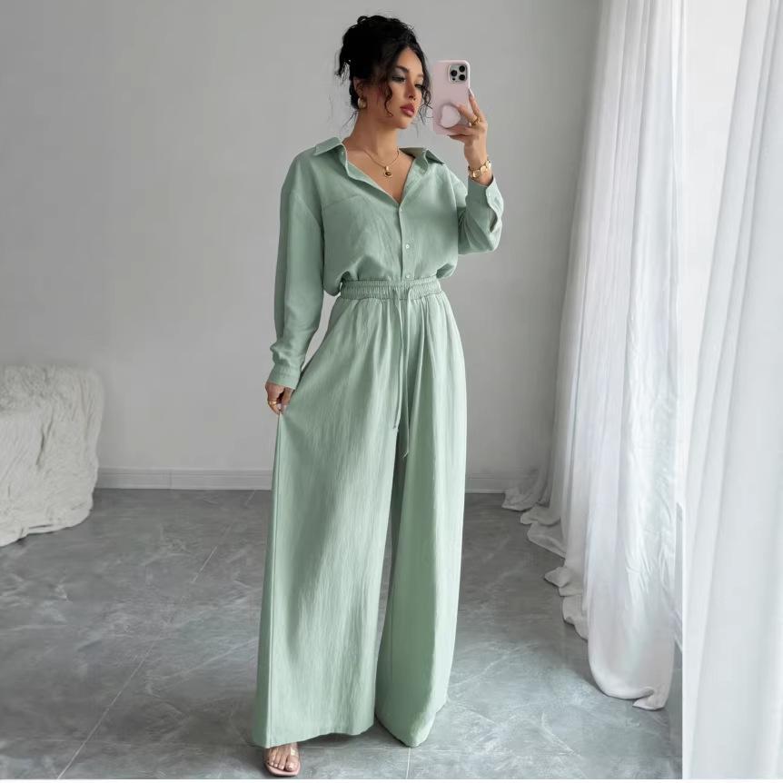 Spring Fashion Plus-Size Women's Two-Piece Set: Linen-Style Shirt & High-Waisted Loose Pants