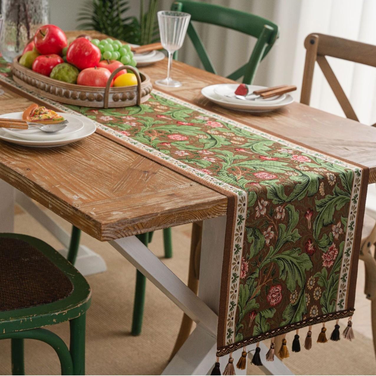 

Plant Flower Table Runner with Tassels Jacquard Living Room Cabinet Cover Kitchen Dining Table Runner Party Decoration 35x120cm