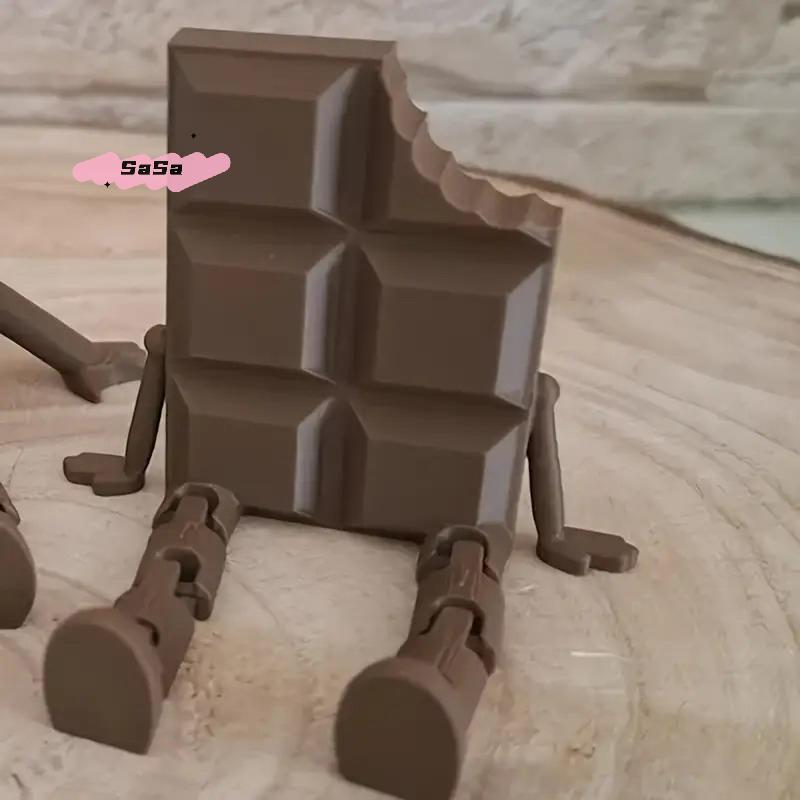S-1 Pc 3D Printed Chocolate Figurines With Movable Joints Realistic Desktop Decorations For Home Office Ornamental Sculptures
