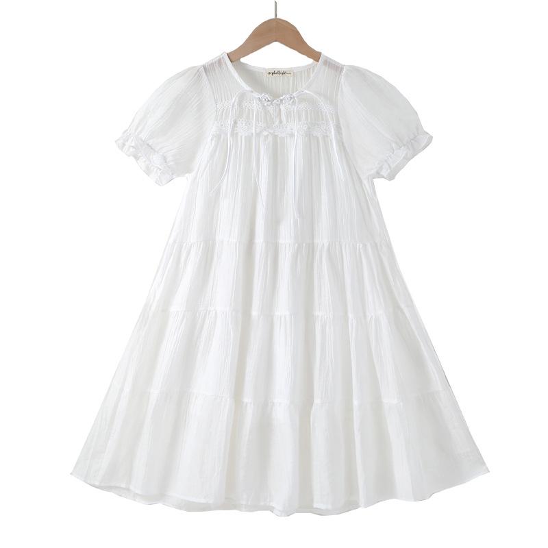 

Летнее платье принцессы в китайском стиле для девочек 2025 - Белый короткий рукав для учениц начальной школы 160cm белый