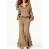 2026 Amazon popular women's clothing casual hooded half-zipper sweater set ruffle edge flared pants two-piece set women