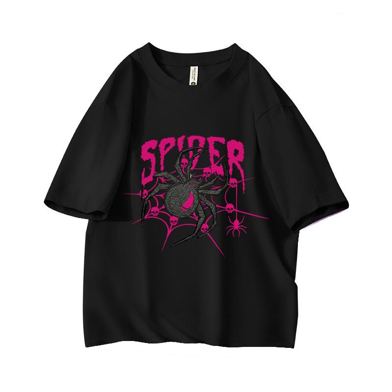 Y2k Dark Punk Spider Punk Oversized Short Sleeve O Neck T Shirt Graphic Print 100 Cotton 2000s Vintage Women Tops clothes Summer