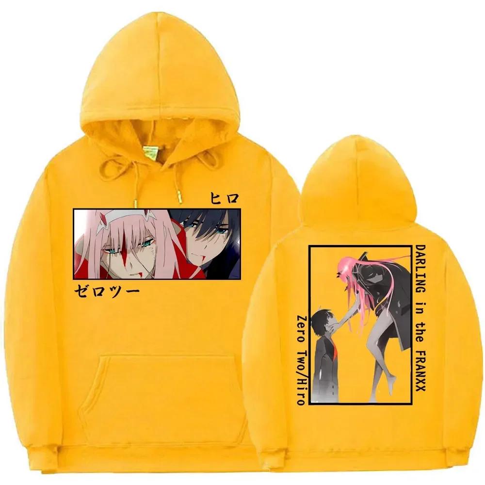 Japanischer Anime Darling In The Franxx Zero Two Hiro Kapuzenpullover mit Grafikdruck für Herren und Damen in Übergröße, Sweatshirts, lässige Streetwear-Tops