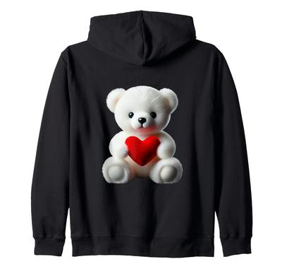 Adorable Cuddly Polar Teddy Bear Red Heart Mania Zip Hoodie