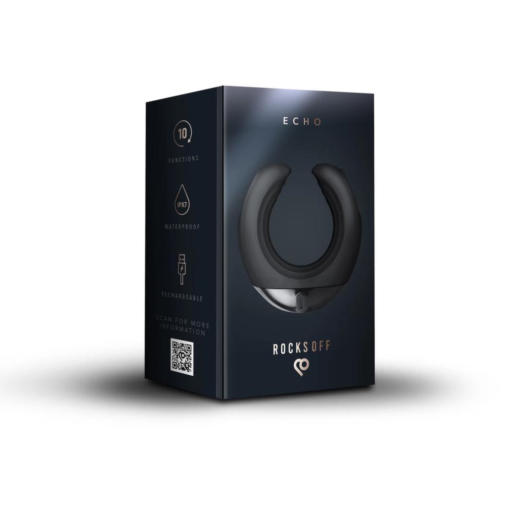 Rocks-Off - Echo C Curved Hand-Held Vibrating Masturbator Black