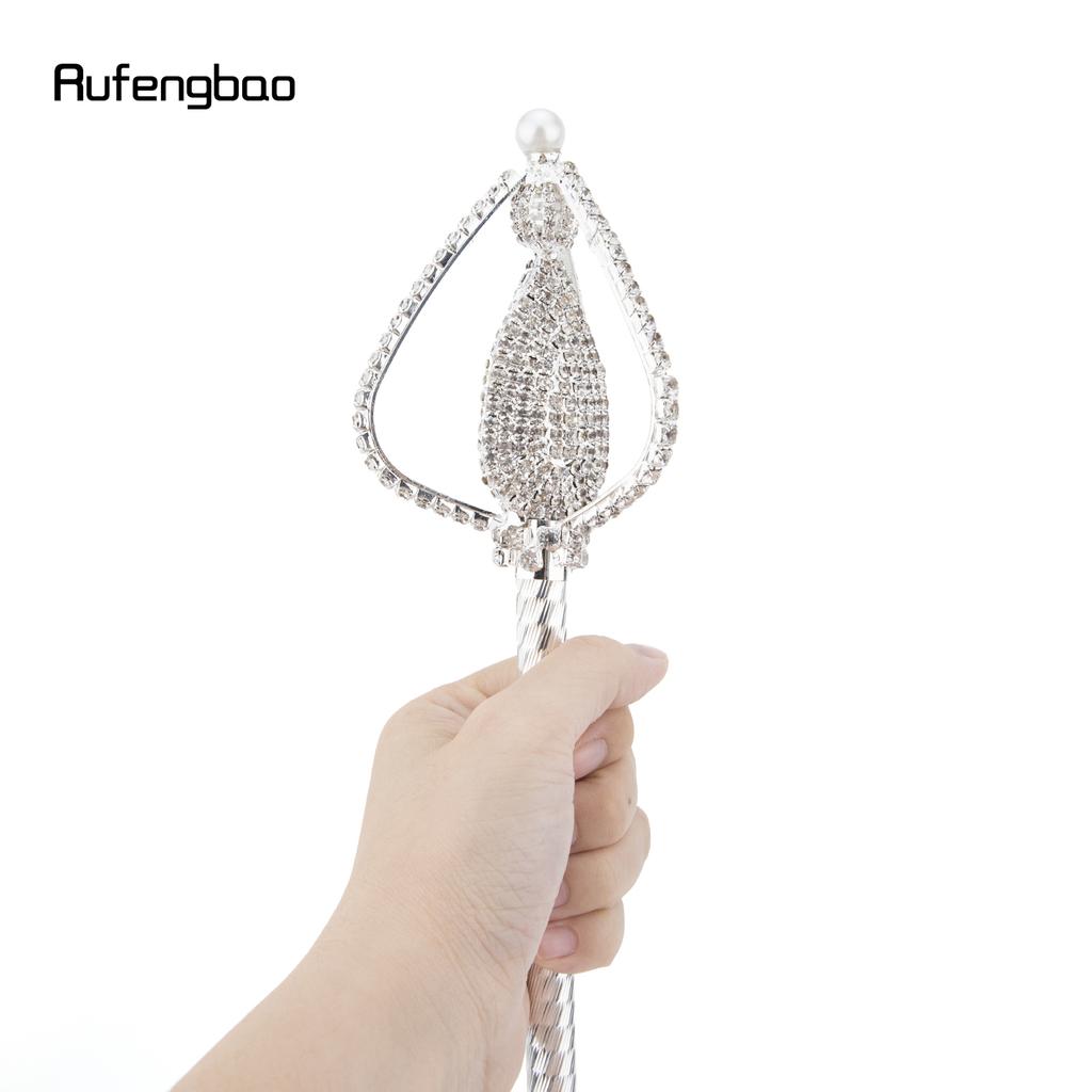 Golden White Alloy Crown Fairy Wands for Girl Princess Wands for Kids Angel Wand for Party Costume Wedding Birthday Party 51cm