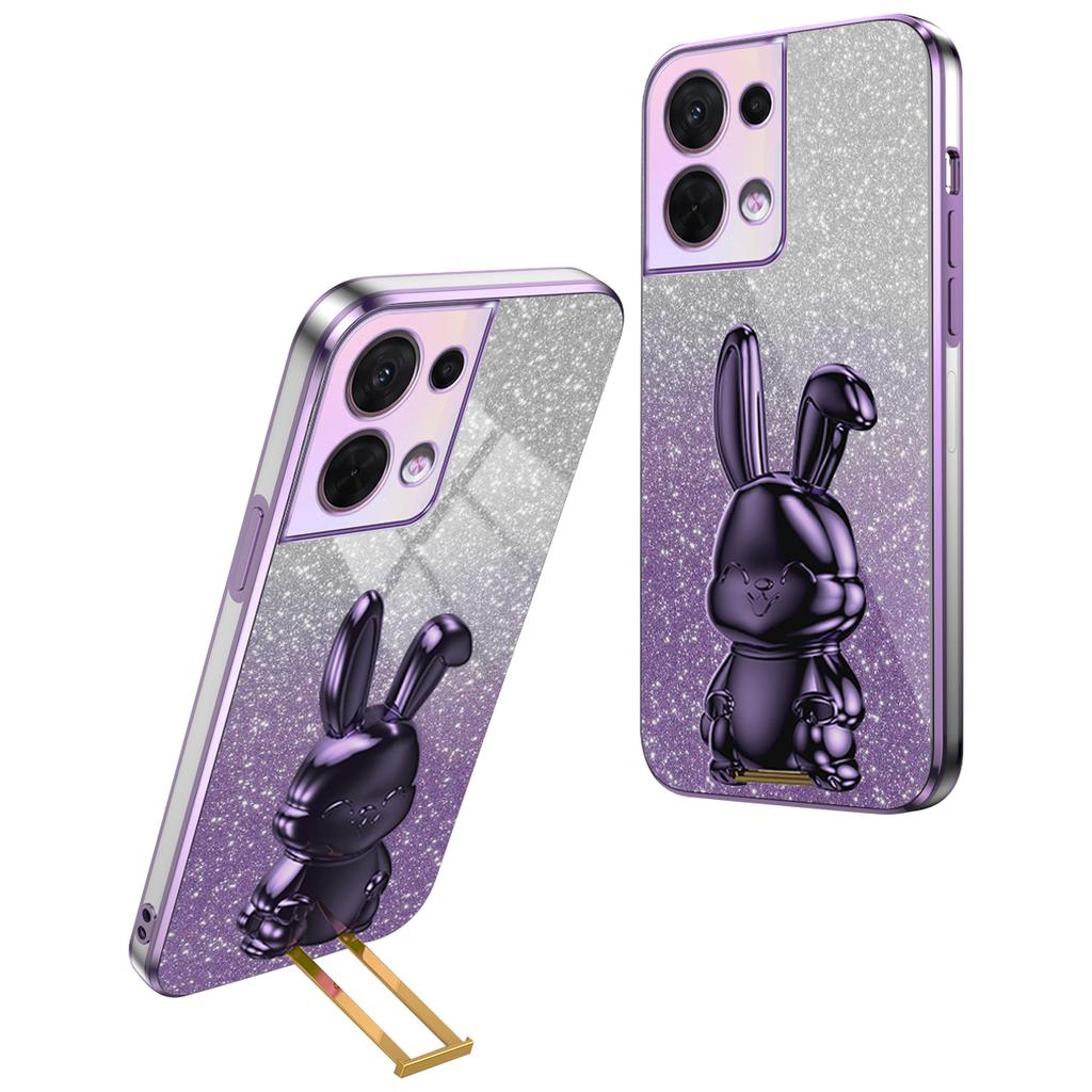 Cell Phone Case for Oppo Reno8 5G (Global Version),PC+TPU Cute Rabbit Kickstand Cover