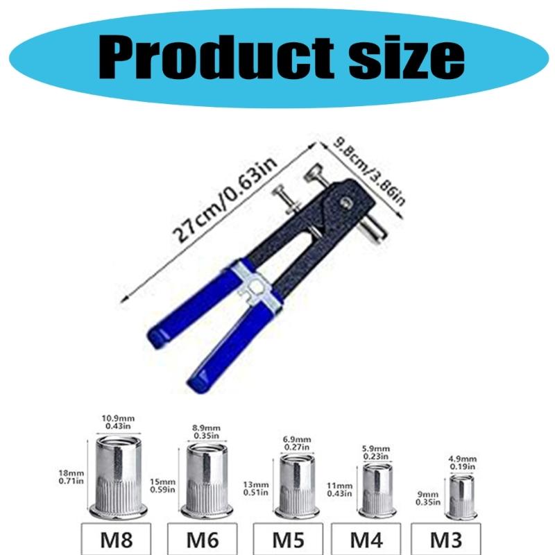 430Pcs 3/4/5/6/8mm Pressure Rivet Nut Tool Kits Flat Head Threaded Rivet Nut Assortment with Rivet Nut Installer