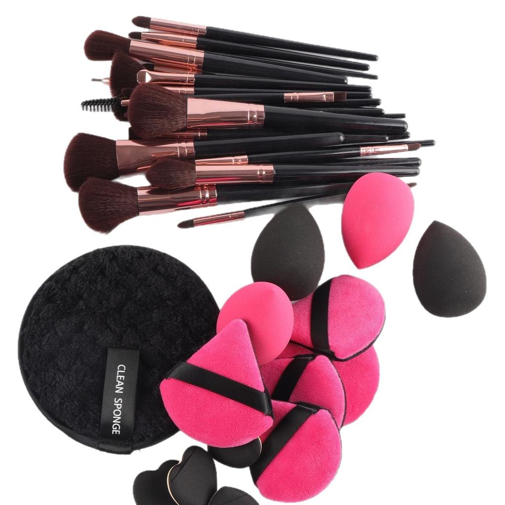 47-Piece Face Makeup Brush Set with Nylon Bristles Plastic Handle Travel-Friendly Bag & Puff-Cross Border