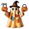 Classroom Halloween Desk Accessories Lighted Vintage Patchwork Ghost, LED Light Up Ghost with Pumpkin Lantern, Spooky Rustic Retro Home Refresh Items