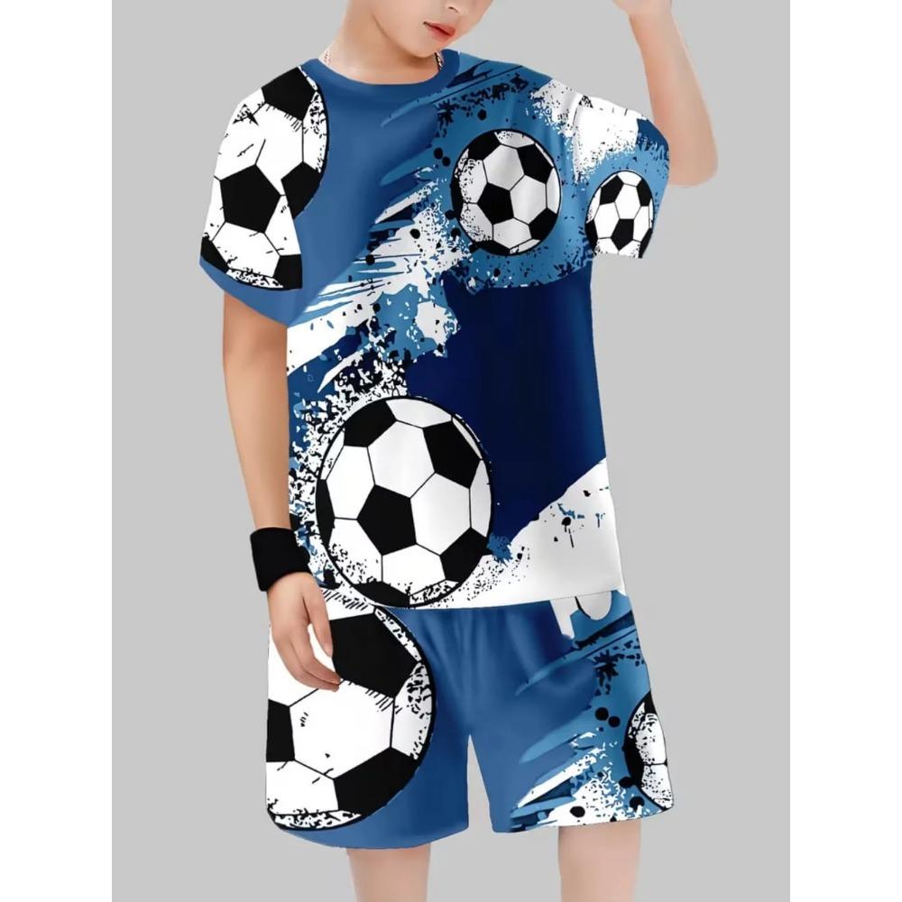 Summer Children's Sports Set Football 3D Print Soccer Jersey Sets for Children Quick-Dry T-Shirt Shorts Children's Clothing