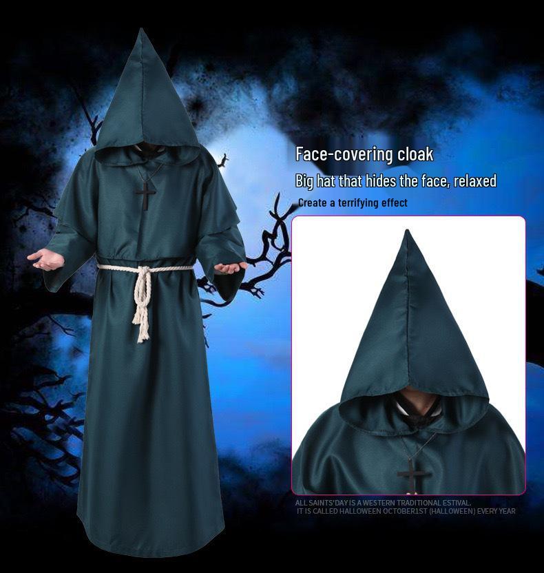 Shenweida Halloween Mittelalter Mönchskutte Kostüm - Zauberer und Priester COSPlay Schal