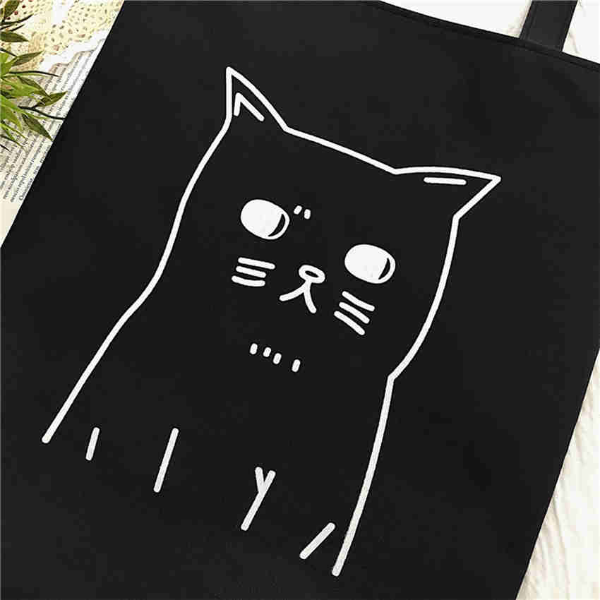 Ladies Canvas Handbags Cute Cat Pattern Shopping BagTravel Eco Reusable Shopper Bags