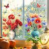 3D Stereoscopic, Butterfly, Flower, Vase Glass Sticker, Living Room Window Sticker, Removable, Electrostatic Sticker, Coffee Shop Decoration