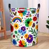 1pc Foldable Clothes Hamper with a Colorful Flowers And Butterflies Rainbow Design, Round Laundry Basket Suitable for Bathroom And Bedroom, Storage Bi