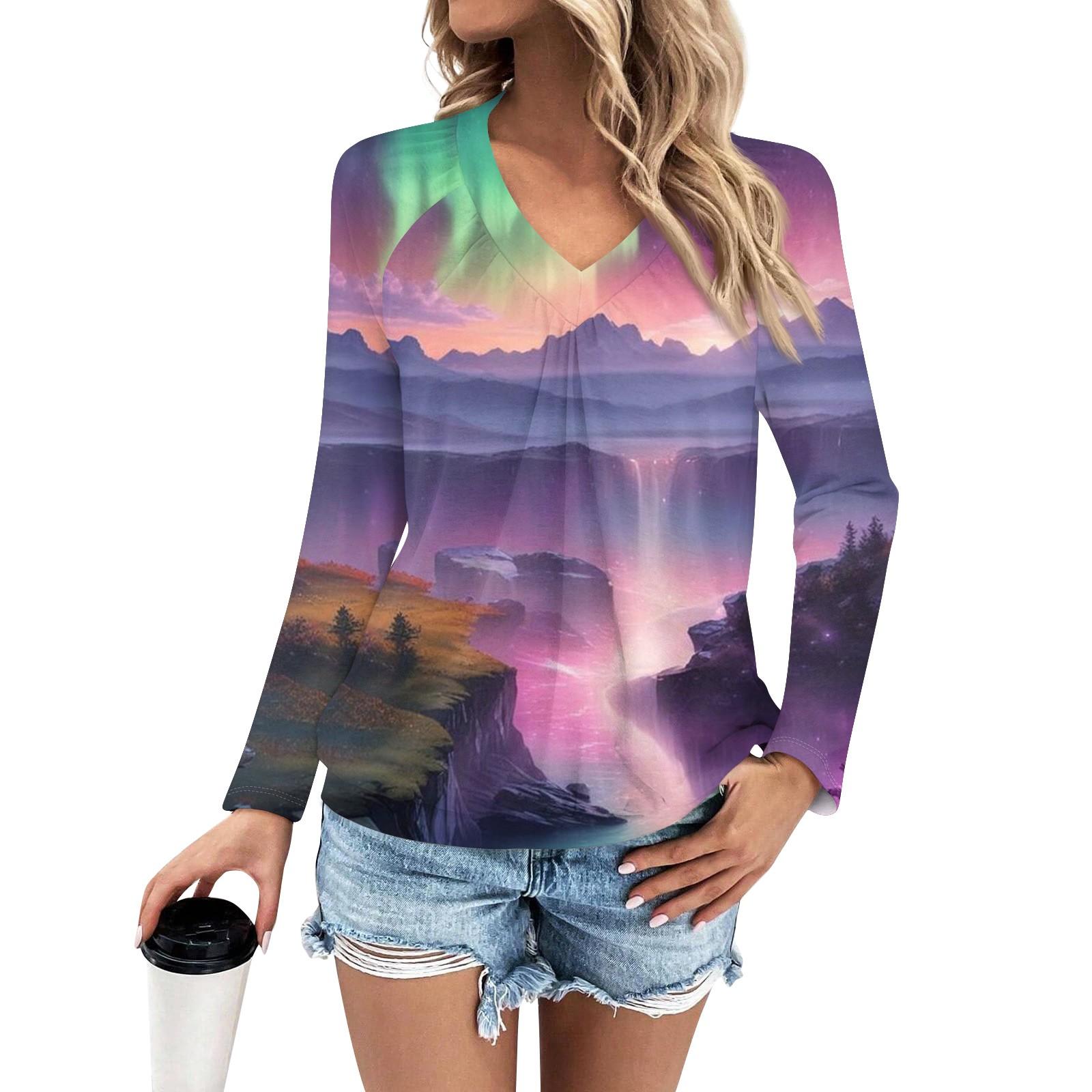 

Женская мода V-образный вырез плиссированные полоски принт повседневный длинный рукав M