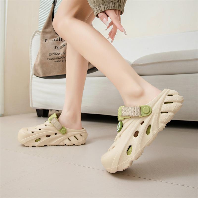 Women's Summer Thick Soles Increase In Height, Wear-resistant and Non-slip Bag Head Drag EVA External Wear Deodorant Hollow Stepping On Shit Sandals