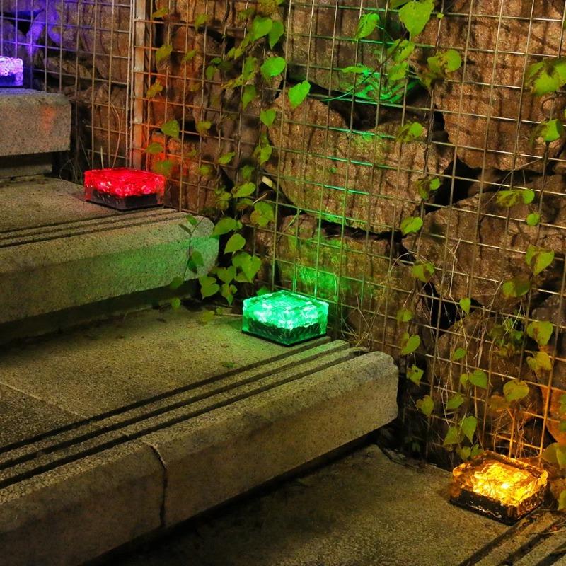 LED Solar Garden Light Brick Ice Cube Solar Lawn Lights Outdoor Christmas Decoration Lamp for Stair Pathway Driveway Landscape Yard Patio