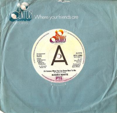 7inch Record BARRY WHITE - It's Ecstasy When You Lay Down Next BTC2350PROMO 20th Century Re 1977 UK Soul/Funk Used