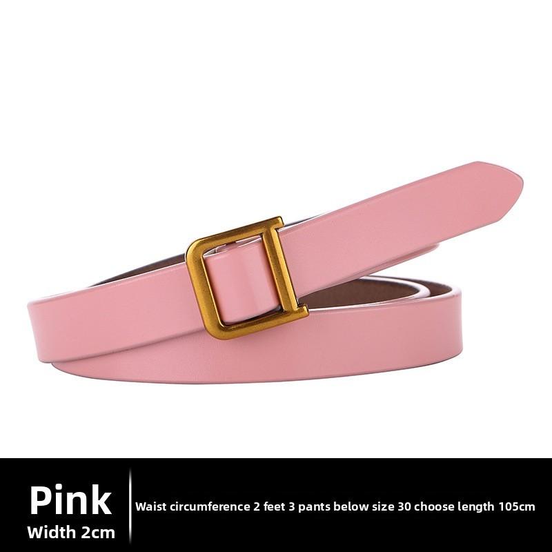Womens Genuine Leather Slim Belt With Alloy D Buckle For Casual Wear