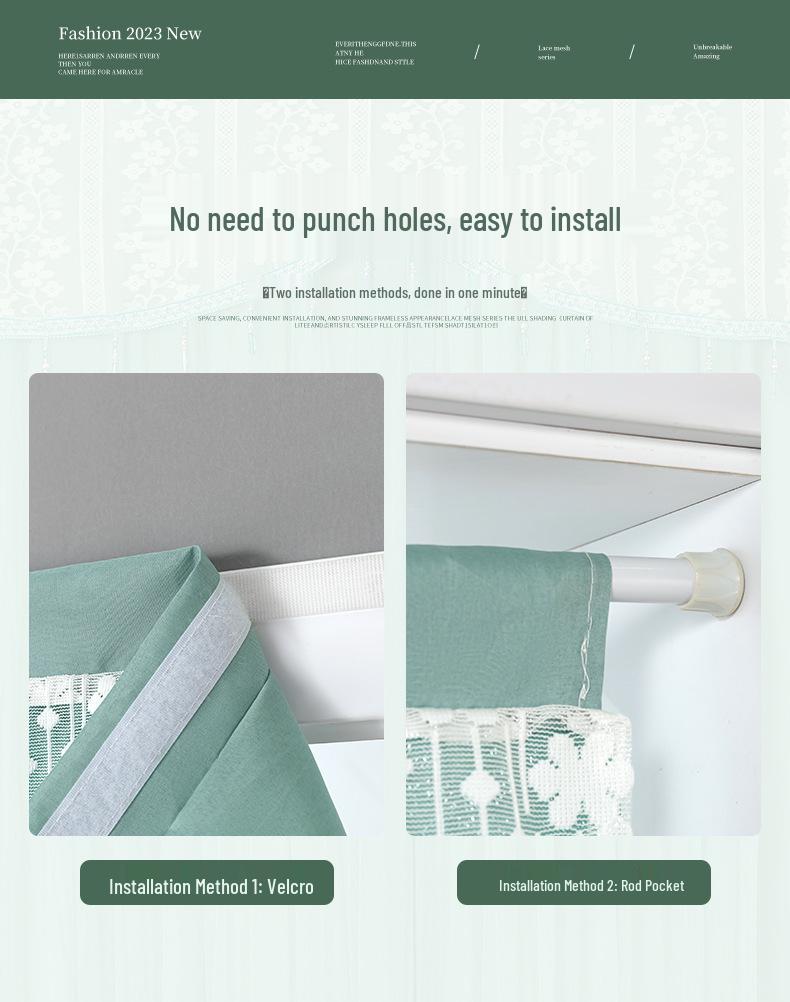 Lace Door Partition Curtain for Home – No-Drill, Double Layer, Transparent Gauze, Polyester, Anti-Mosquito.
