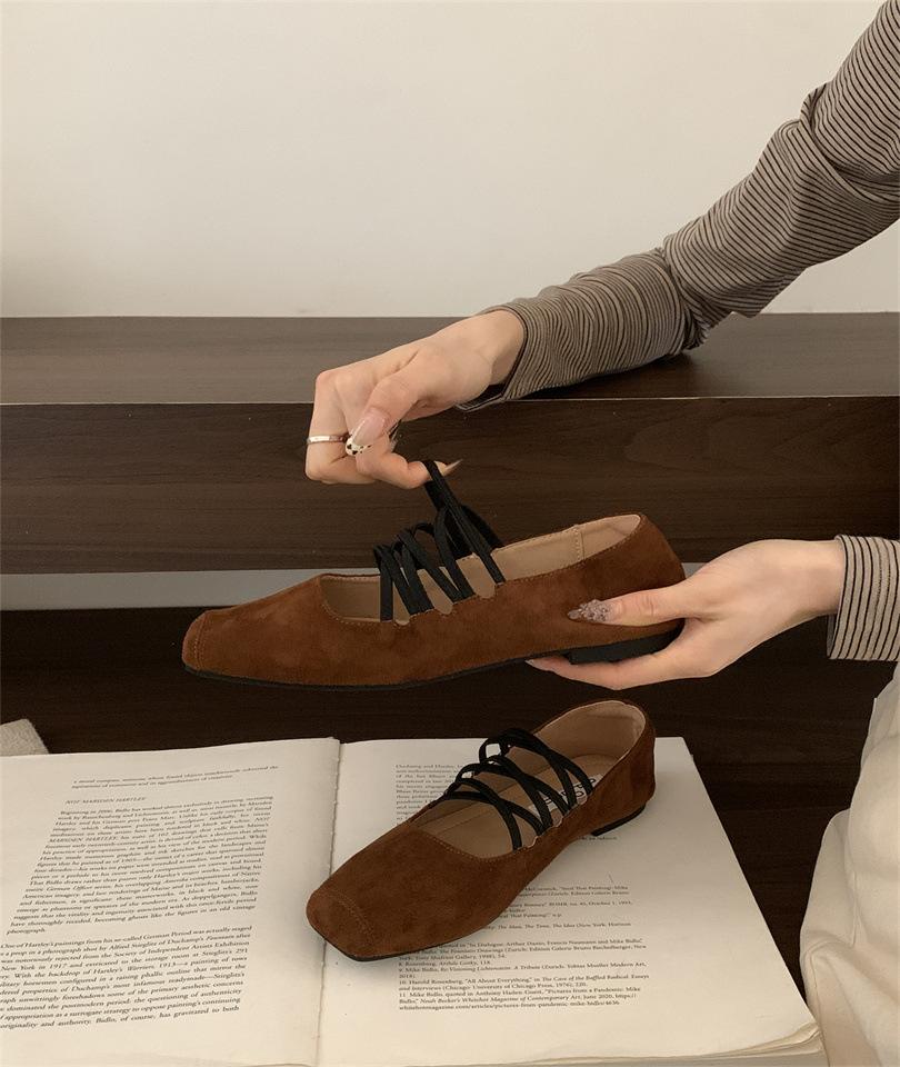 2025 Temperament Versatile Solid Color Lace-up Light Mouth Single Shoes Women's Autumn Fashion Retro Mori Casual Wedge Heel Mary Jane