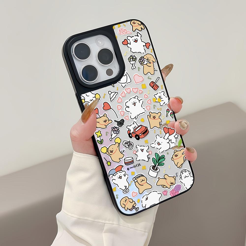 Mirror Phone Case for iPhone 15 11 13 14 for 15 16 Pro Max 12 13 16 Pro Cloud Flower and Animal Cute Style Phone Case