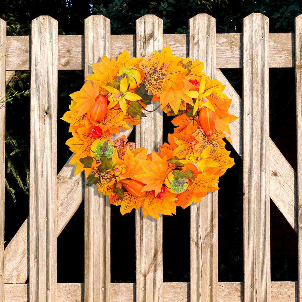 Halloween Dead Branch Pumpkin Wreath Door Hanging Christmas Autumn Color Maple Leaf Rattan Window Decoration