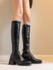 Cowhide version~ retro square head elastic thin boots women's 2025 new black high-heeled knight boots but knee boots