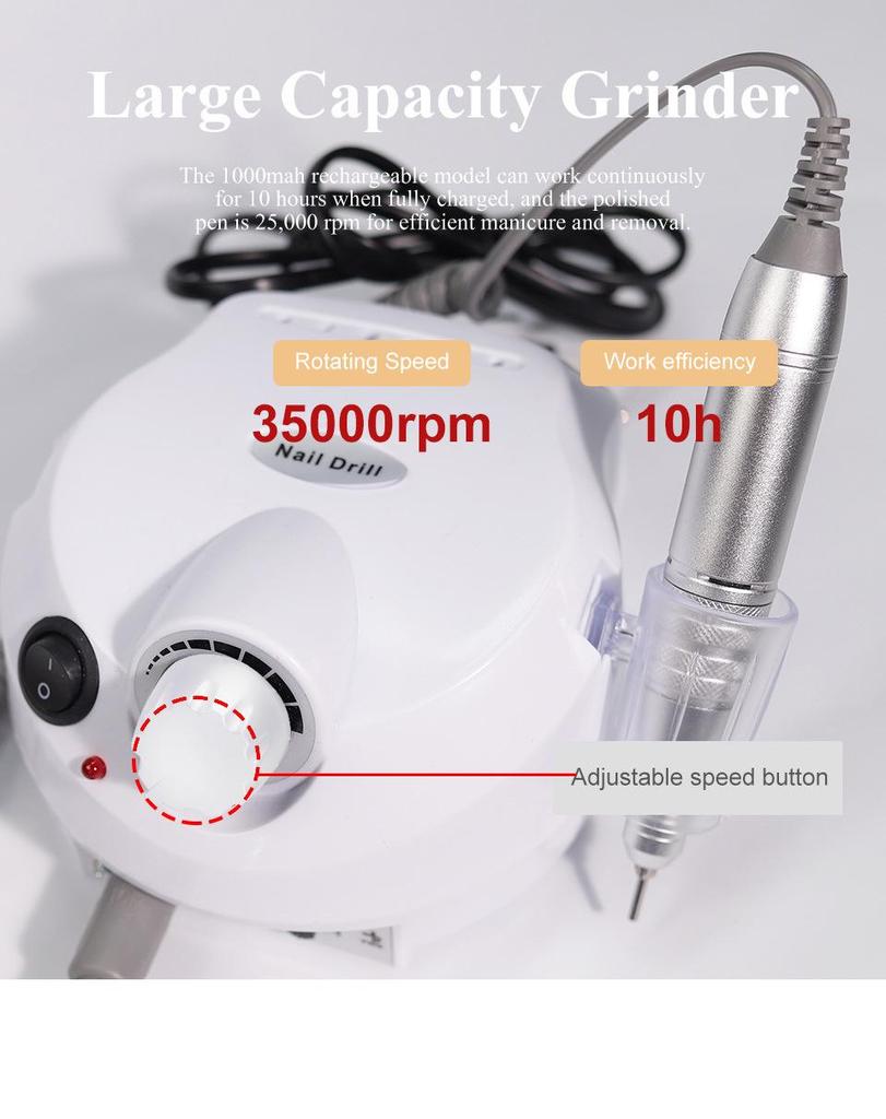 202 Nail Drill Machine 35,000 RPM - Lightweight Nail Grinder for Manicure and Removal