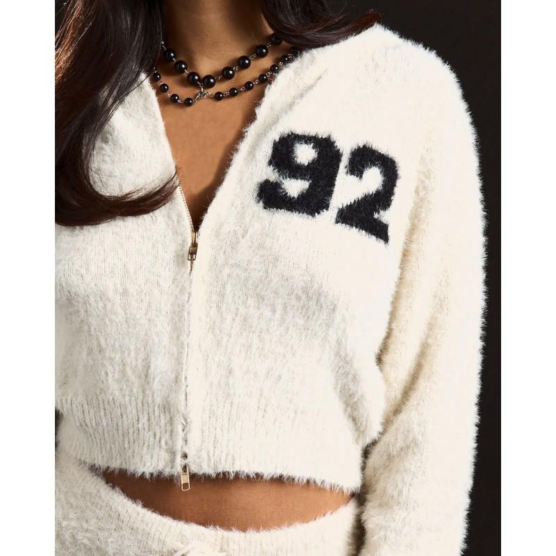 Womens Winter Streetwear Hooded Zip-Up Cardigan Matching Jogger Set Digital Jacquard Knit Casual Outfit