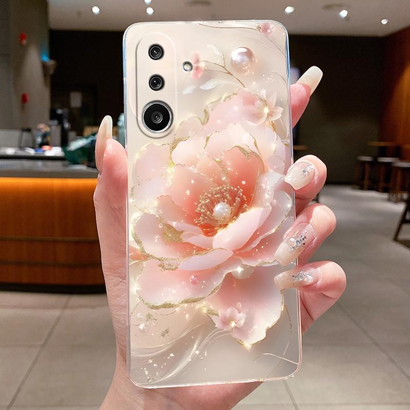 Handyhülle für Samsung Galaxy M36 F36 5G Weiches Transparentes Silikon Flexibles TPU Klare Hülle Luxus Mode Schmetterling Blume Hülle