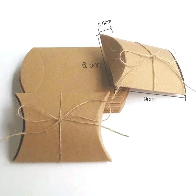 50pcs Kraft Paper Pillow Boxes Wedding Party Favor Candy Box Holiday Birthday Supplies Packaging Mystery Box Paper Bag