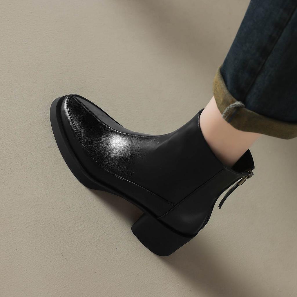 Krazing Pot Cow Skin Winter Round Toe Chunky Heels Motorcycle Boots Size 43 Zipper Women Platform Ankle Boots