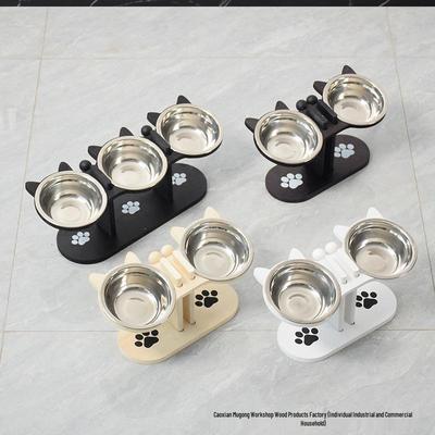 Wooden Pet Bowl Stand with Water Dispenser - Ergonomic Dog Feeder and Neck Protection Dining Table.