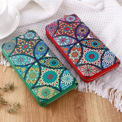 Carteira longa com padrão gráfico arabesco para mulheres bolsa clutch estilosa com fecho de zíper e porta-cartões