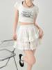 Fusta mini albă femei vară talie înaltă mozaic dantelă neregulată coreeană dulce fustă în formă de A drăguță fată stil preppy