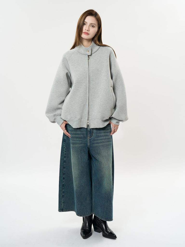 Louvre Spring Retro Stand Collar Zip Sweatshirt - Soft Loose Jacket for Women