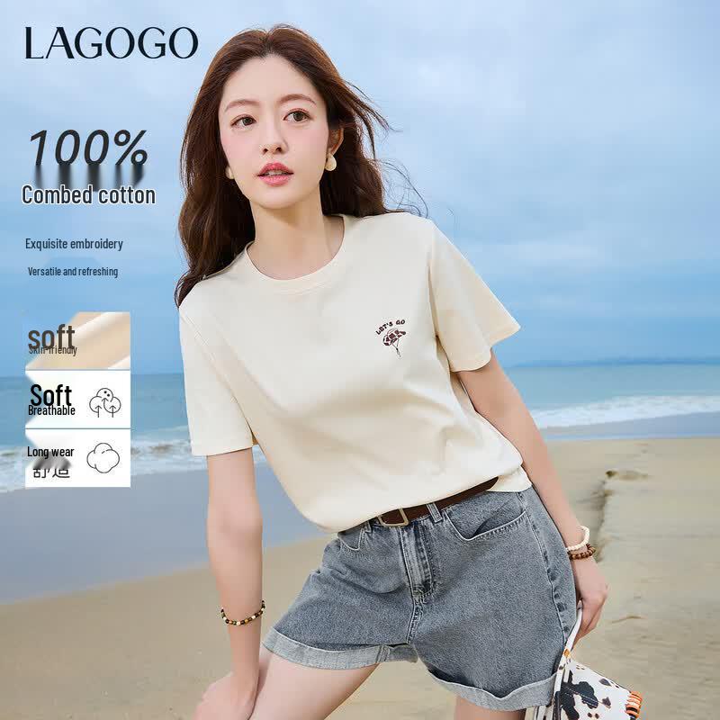 LAGOGO Women s 2026 Summer Casual T-shirt M абрикосовый