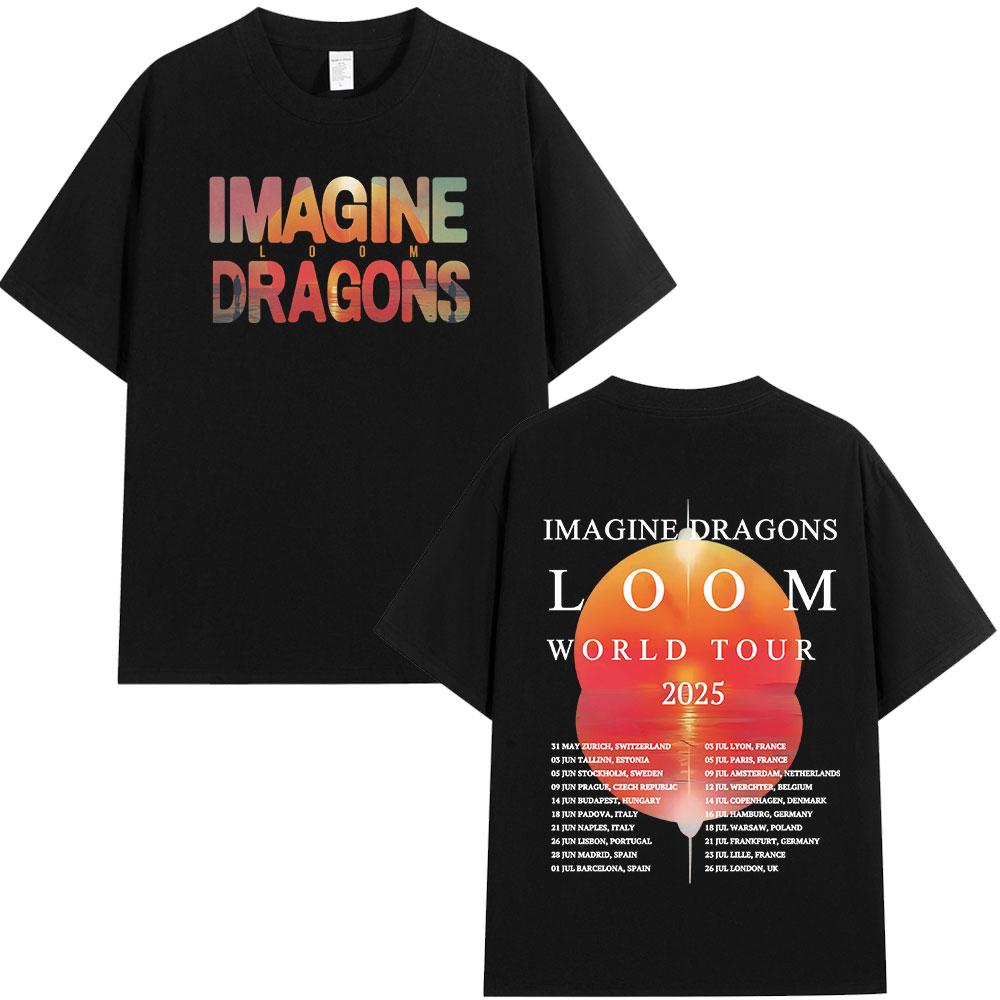 Summer Adult Imagine Dragons Loom World Tour Rock Band Tshirt Cartoon Dragon High Quality 100 Cotton Mens Women Shortsleeved