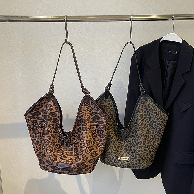 Leopard Print Large Capacity Tote Bag Women Crossbody Bag Commuter Shoulder Bag