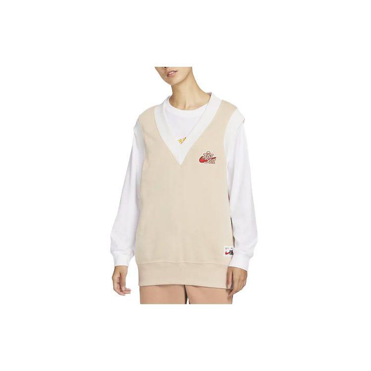 Nike CNY Collection Fleece Lined Knitted Fabric Loose Fit V Neck Vest Women's Dune White FD6402-126