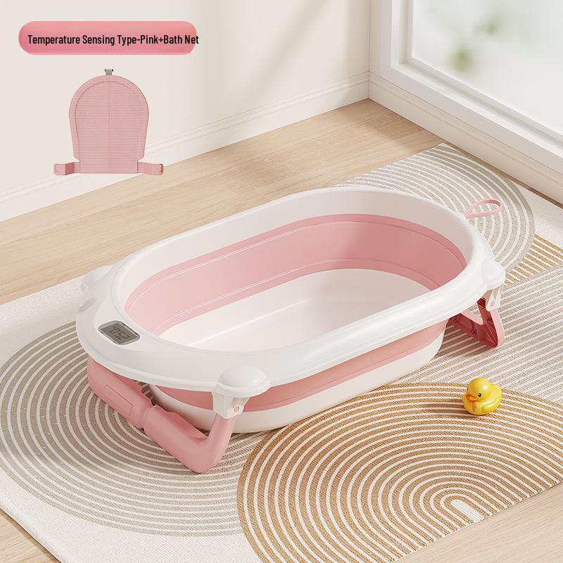 Temperature-Sensitive Folding Baby Bath Tub with Mat, PP + TPE Materials