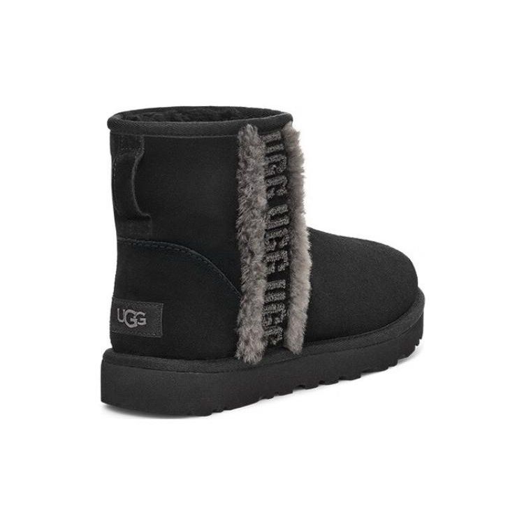 UGG Women's Classic Mini Shearling Logo Boot Black 1153473-BLK