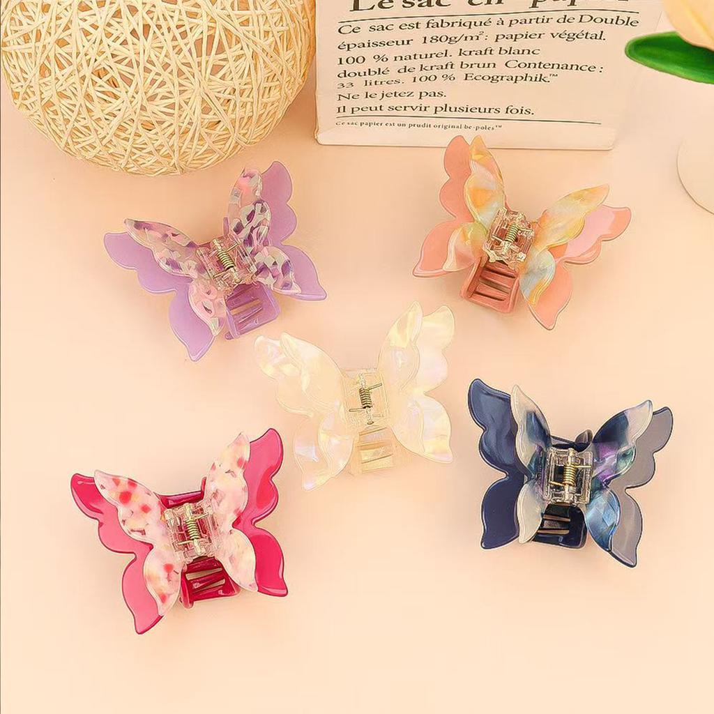 قطعة واحدة مشبك فراشة أسيتات أنيق للنساء وقطعة واحدة مشبك فراشة أسيتات لطيف مزدوج الطبقات، مشبك قرش راقي بألوان متدرجة فائقة الجمال