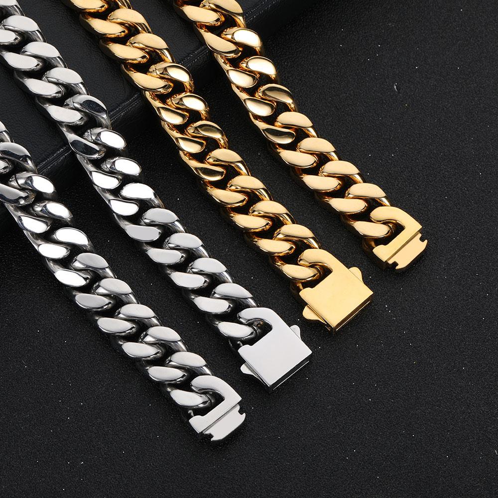 14MM Großhandel Hip Hop Schmuck Edelstahl Herren Flach 4 Seiten Curb Cuban Link Kette Halskette für Herren Dropshipping