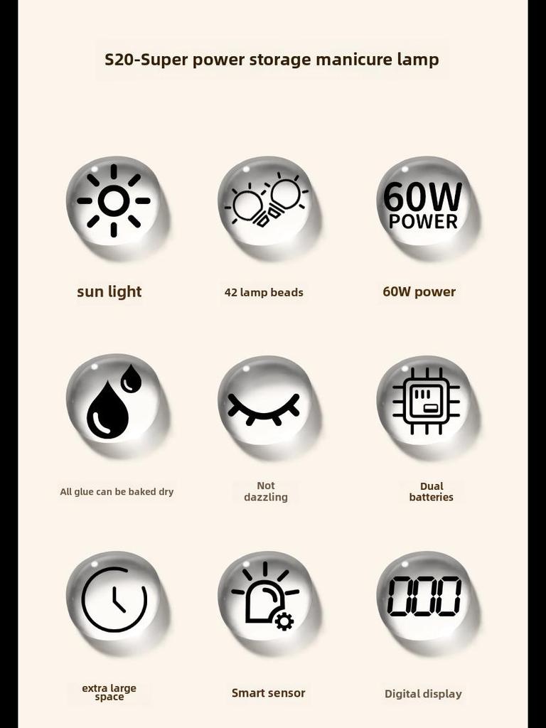 S20 Gradient Rechargeable Nail Light Therapy Machine, 60W High-Power Quick Drying for Nail Salons