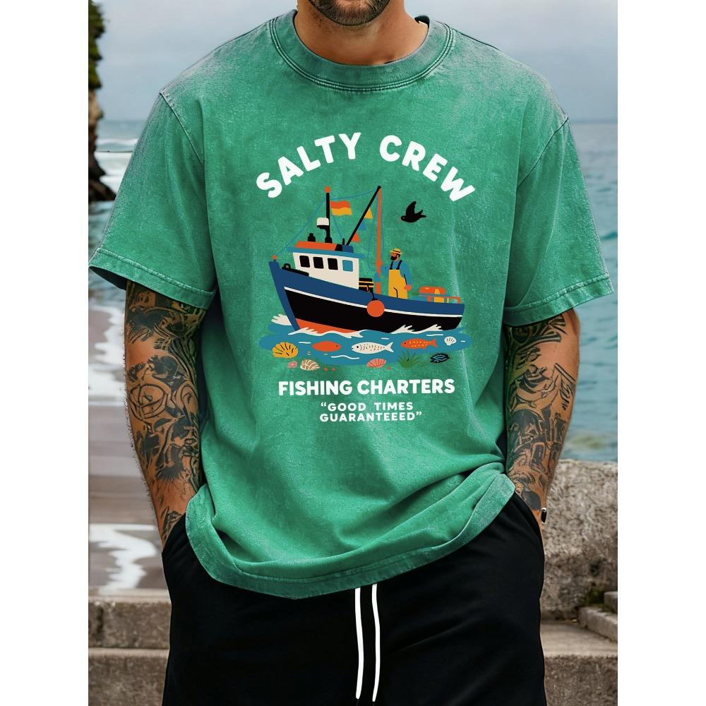 Salty Crew Pesca Charter Stampa Vintage Lavato T-Shirt Uomo Estate Tutto-Partita Streetwear Hip Hop Larga T-Shirt